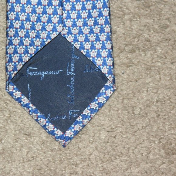 Salvatore Ferragamo Blue Penguin Pattern Silk Tie - Picture 5 of 6